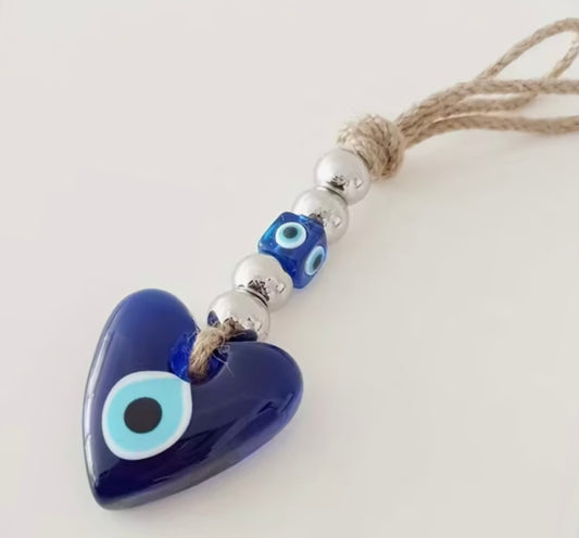 PROTECTION - Evil Eye Heart Glass Hanger